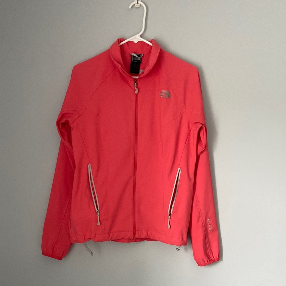 The north face tnf apex jacket hiking outdoors zippered pockets sz Medium coral
